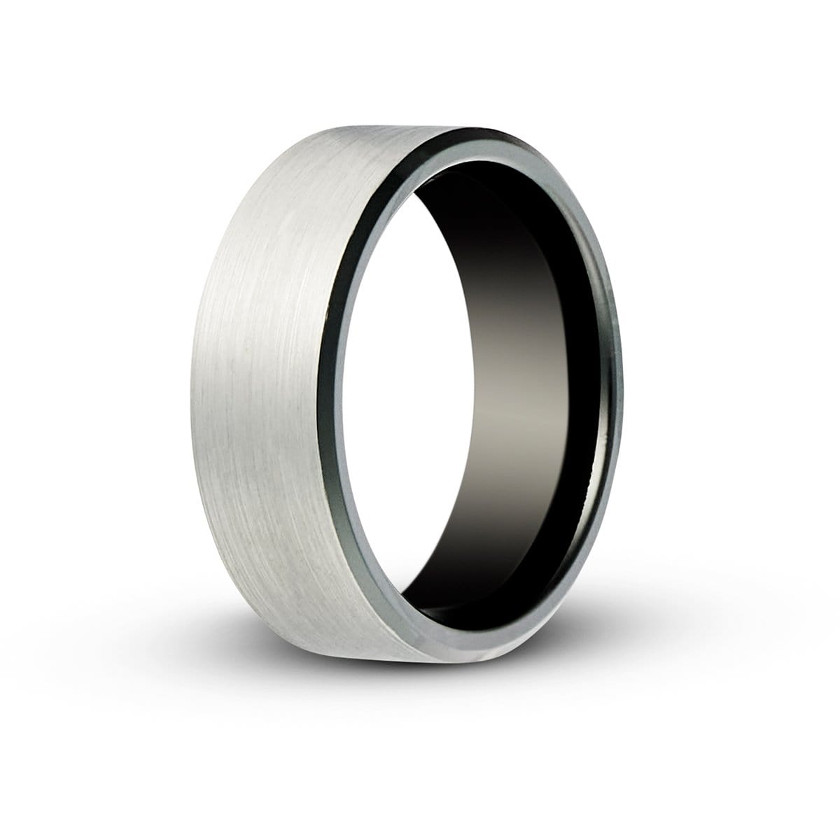 Men’s Brushed Silver Center Black Zirconium Ring